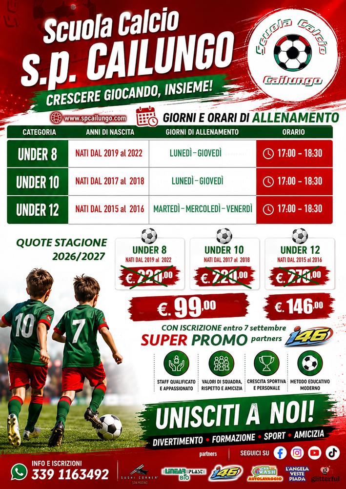 Scuola Calcio sp CAILUNGO - Super promozione entro il 7 settembre